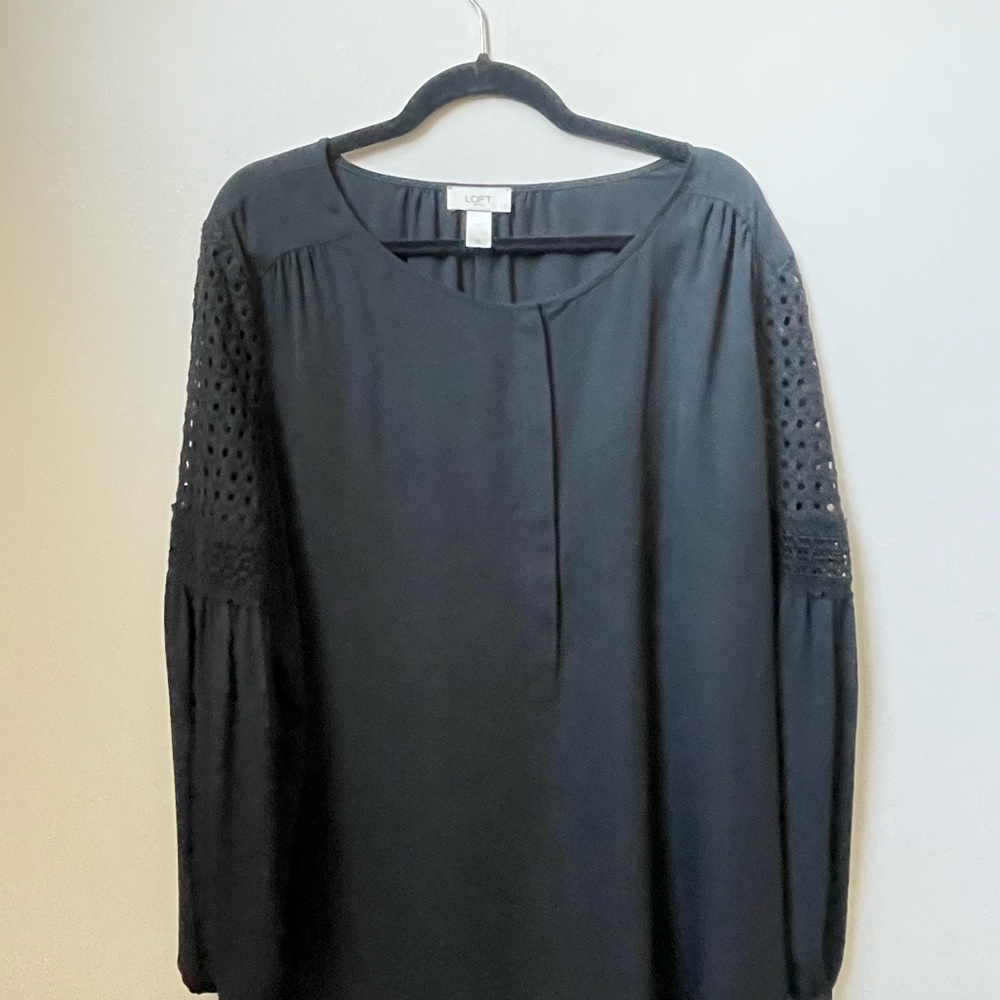 LOFT Black Pleated Blouse with Relaxed Fit
